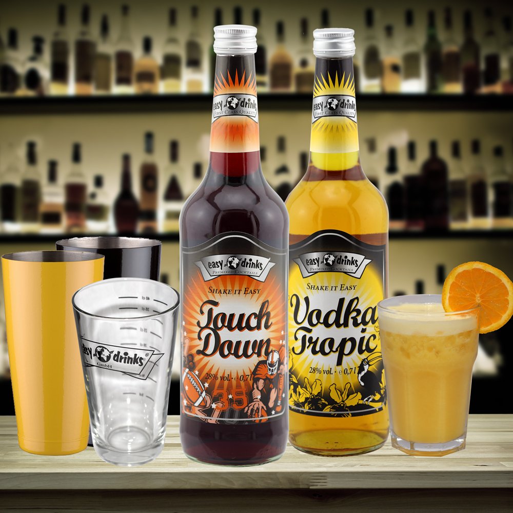 "1 Touch Down/1 Vodka Tropic/6Gläser/1 Shaker Gelb oder Schwarz"