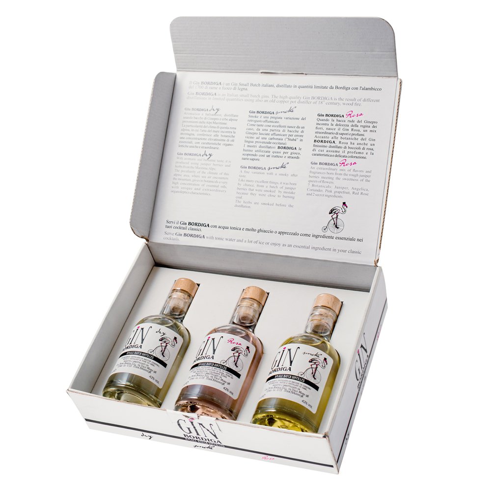 Bordiga Gin Tasting Set 42% Vol. 3 x 0,2 ltr. Dry / Rosa / Smoke - Image 6