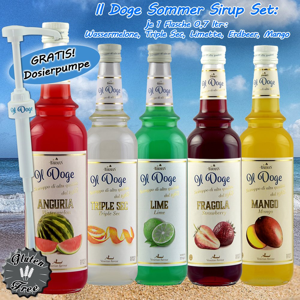 Il Doge Sirup Set SOMMER EDITION : 5 Sorten 0,7 ltr. + 1 Pumpe gratis