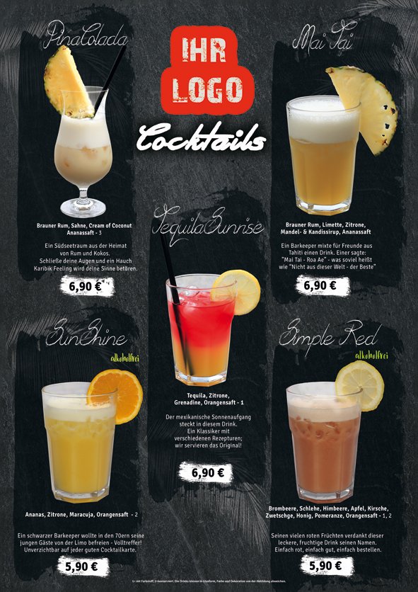 individuelle Cocktail Karte zum einschieben (nur GASTRO)