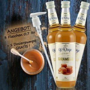 Sparset: 3 x Il Doge Sirup Karamell 0,7 ltr. + 1 Pumpe gratis